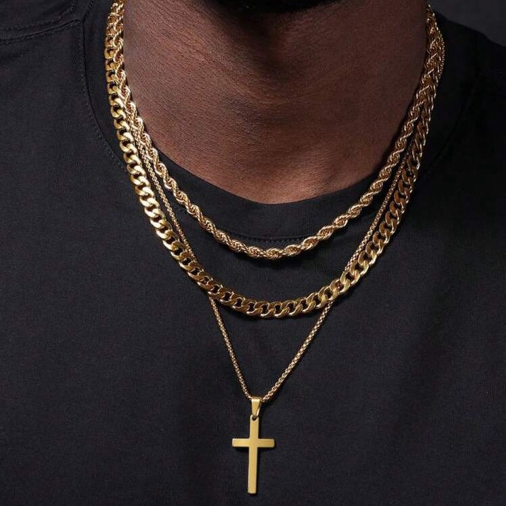 3pcs Minimalist Stainless Steel Cross Necklace Set For Men